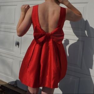 Lulu's red formal mini dress with bow accent